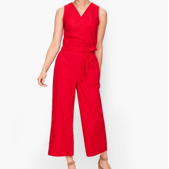 ❤️Talbots,Tie-Front Jumpsuit- Poplin in Red Apple, Excellent Condition, Size 8 - Picture 2 of 13